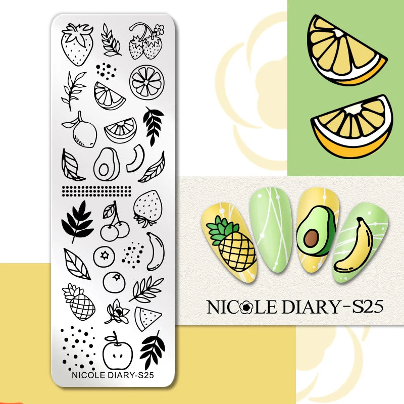 NICOLE DIARY Nail Stamping Plate – Leaves, Flowers, Geometric Stripes & More- Nail Art Stencil