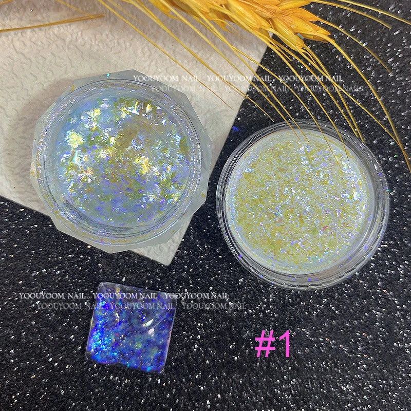 Gold Opal Nail Powder – Mermaid Glitter, Iridescent Chrome Flakes for Stunning Manicure Decorations