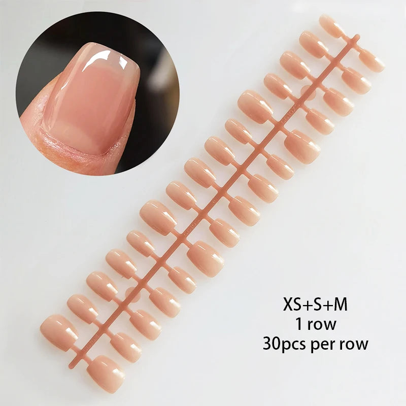 30Pcs French Gradient Short Coffin Nails – Nude Colour Full Cover Press-On Fake Nails