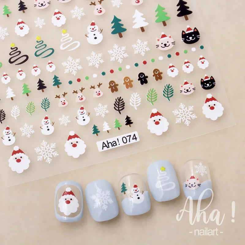 Christmas Nail Art Stickers – 3D Santa Claus & Elk Snowflake Decals for Festive Manicures