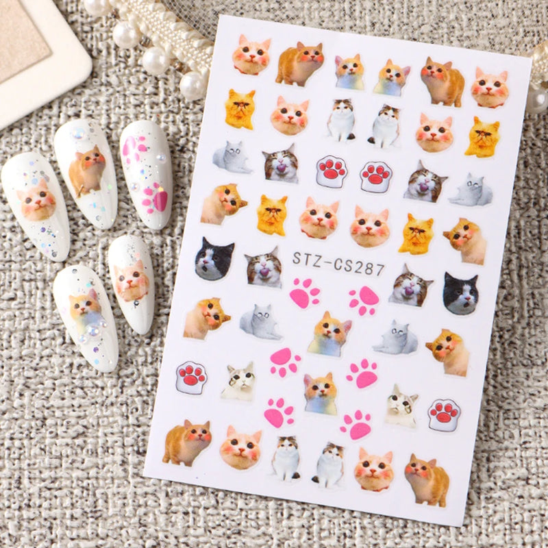 Cute 3D Cartoon Animal Nail Stickers – Dog, Cat & Bunny & More Self-Adhesive Manicure Decals