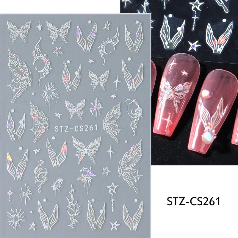 Aurora Laser Butterfly 3D Nail Stickers – Holographic Self-Adhesive Nail Decals