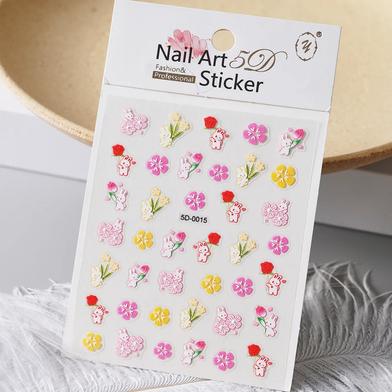 PC 3D Macaron Flower/Fruit Nail Charms Sticker - Embossed Designs Slider Decals