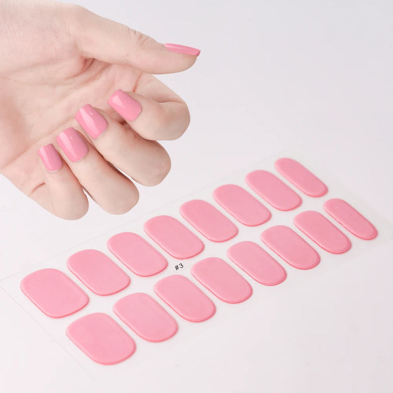 16pcs French Semi-Cured Gel Nail Stickers – White & Red Full Cover Nail Wraps