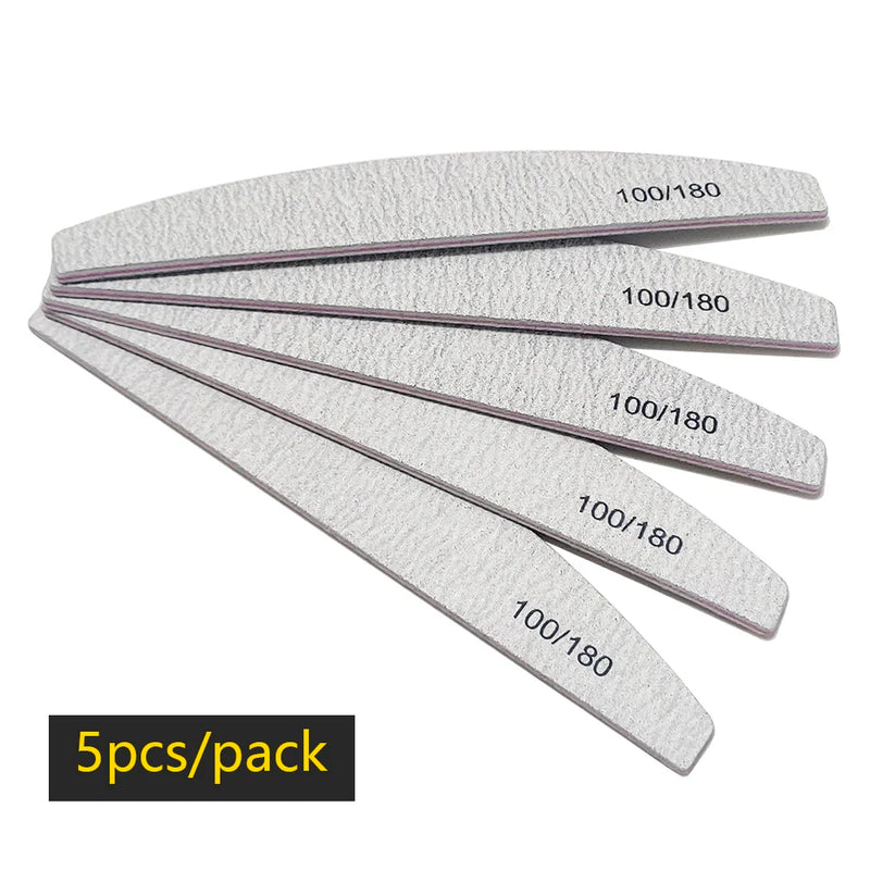 Professional 100/180 Grit Half-Moon Nail File Buffer – Double-Sided Sandpaper for Gel & Acrylic Nails