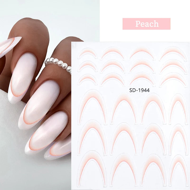 White & Black French Line Nail Stickers – 3D Gradient Stripe Sliders for Elegant Nail Art