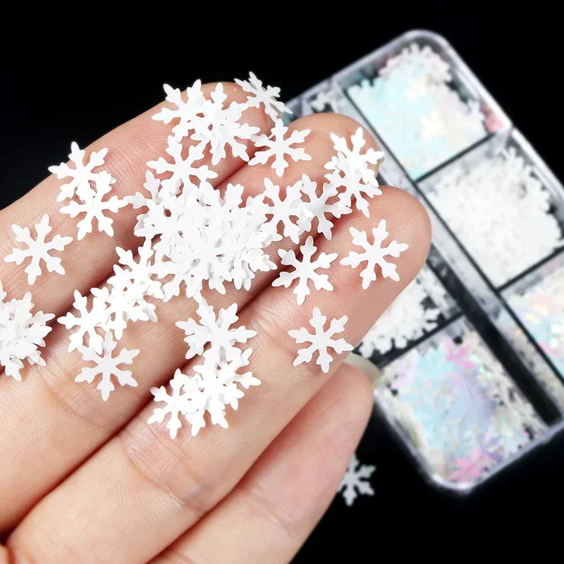 White Snowflake Nail Art Glitter Sequins Holographic Snow Flakes Slices Winter Christmas Nail Art