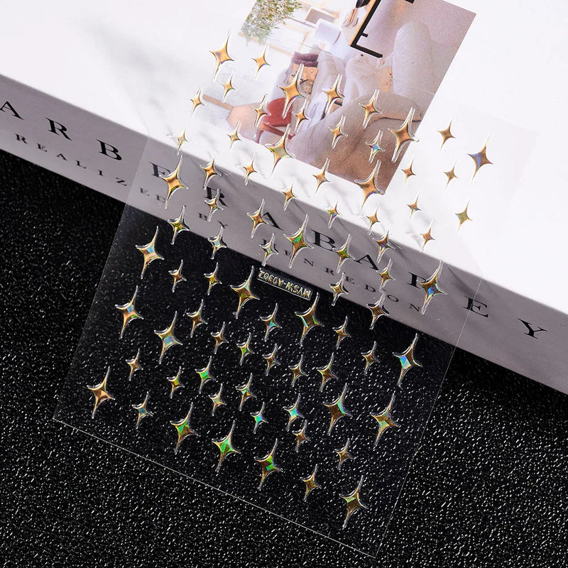 3D Gold Sun/Moon/Star Bronzing Nail Art Stickers – Gold & Silver Self-Adhesive Decals