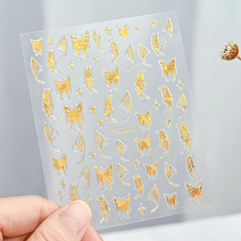 3D Gold Sun/Moon/Star Bronzing Nail Art Stickers – Gold & Silver Self-Adhesive Decals