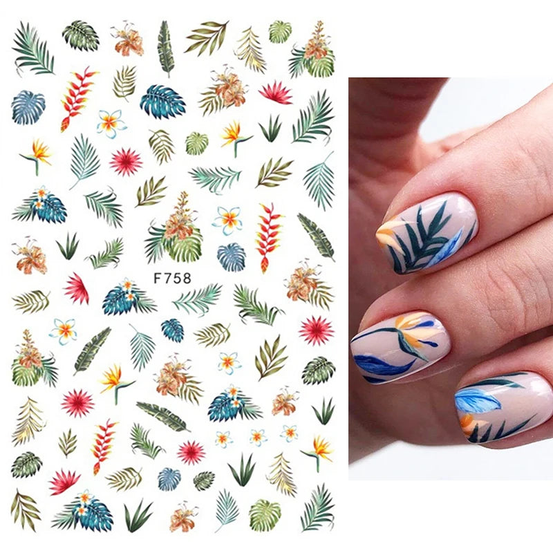 3D Fashion Poster Portrait Flower Nail Art Stickers – DIY Nail Decals