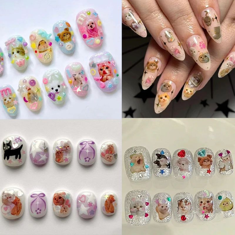 Cute 3D Cartoon Animal Nail Stickers – Dog, Cat & Bunny & More Self-Adhesive Manicure Decals