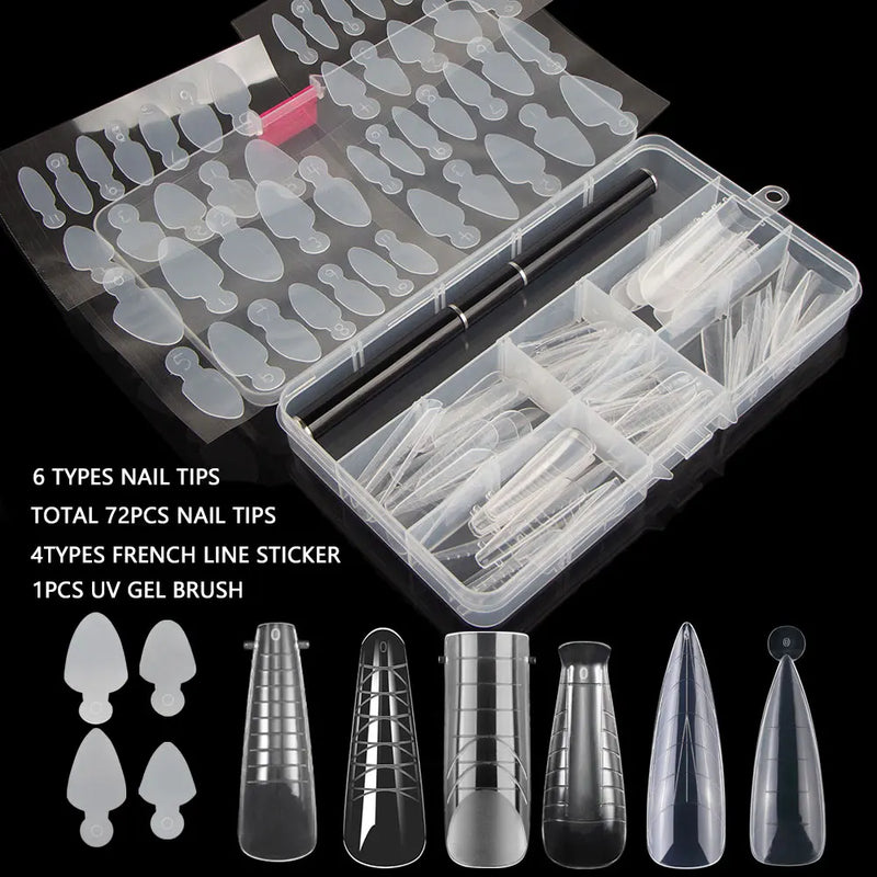 Dual Nail Form Tips With Nail Brush French Line Sticker Set For UV Gel Quick Building Mold Top