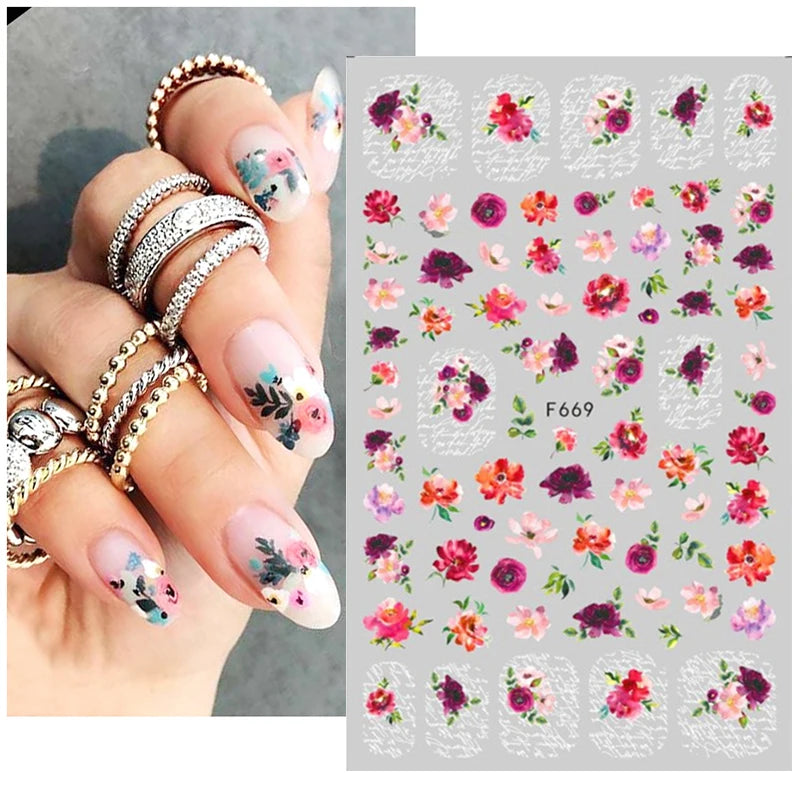 3D Fashion Poster Portrait Flower Nail Art Stickers – DIY Nail Decals