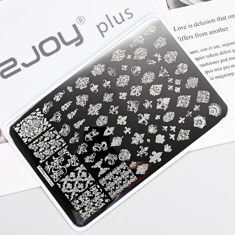 14.5x9.5cm French Snowflakes Nail Stamping Plate – Stainless Steel Nail Art Design Template Tool