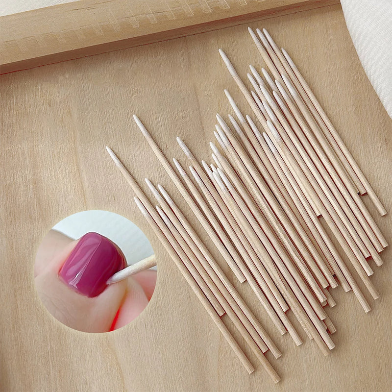 100/300/500Pcs Wooden Cotton Swabs – Nail Polish Remover & Manicure Cleaning Sticks (10cm)