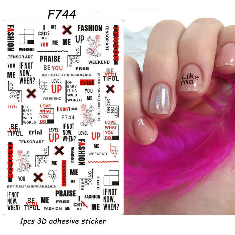 3D Fashion Poster Portrait Flower Nail Art Stickers – DIY Nail Decals