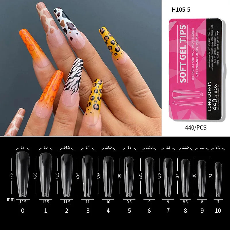 PINPAI Clear Acrylic Long Nail Tips – Full/Half Cover False Nail Tips (440/550 pcs)