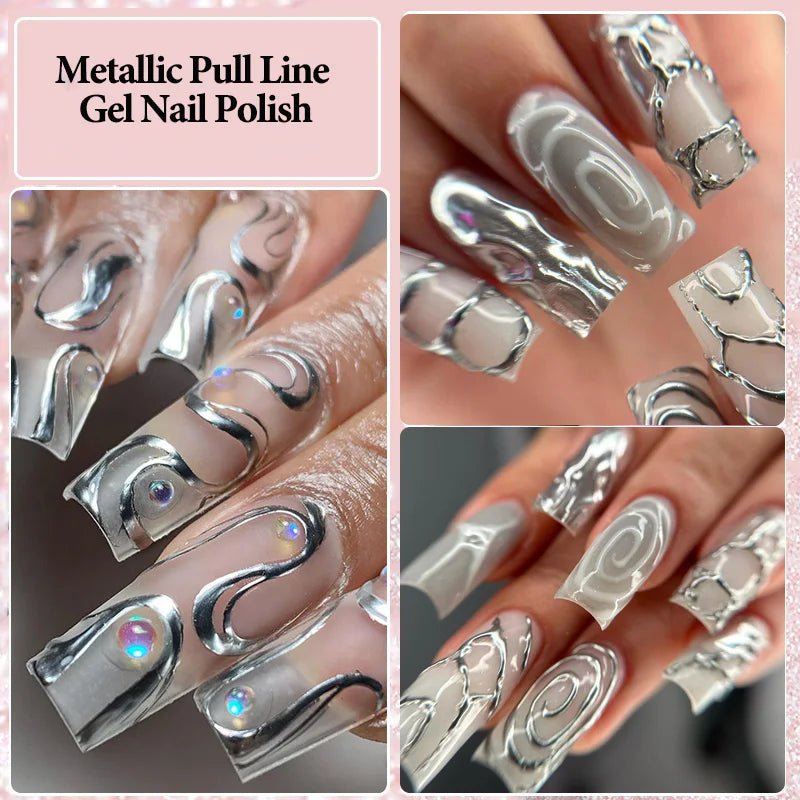 LILYCUTE 5ml Super Bright Metallic Painting Liner Gel – Silver & Holographic UV Gel & More Colours