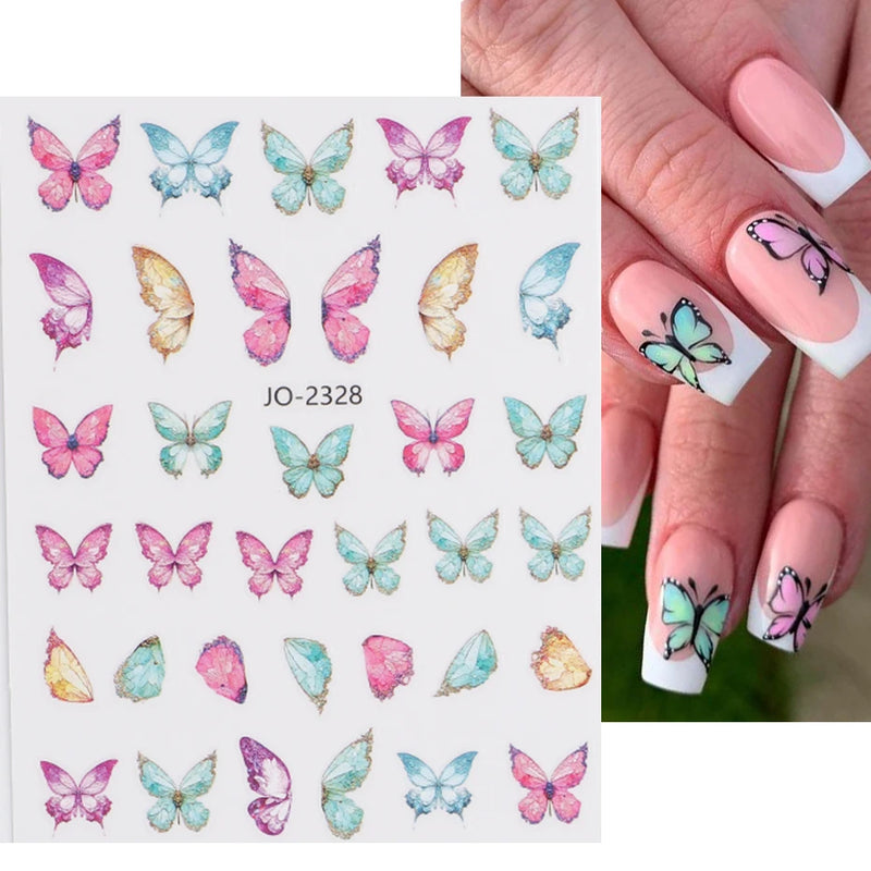 Metallic Black Butterfly 3D Nail Stickers – Dark Style Charms, Lace, Moon & Star Foil Decals