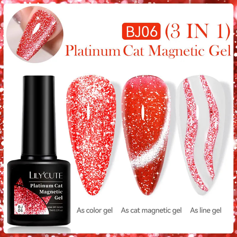 LILYCUTE 7ml Platinum Cat Eye Gel Polish – Rose Gold Foil Effect, Magnetic UV Gel for Nail Art