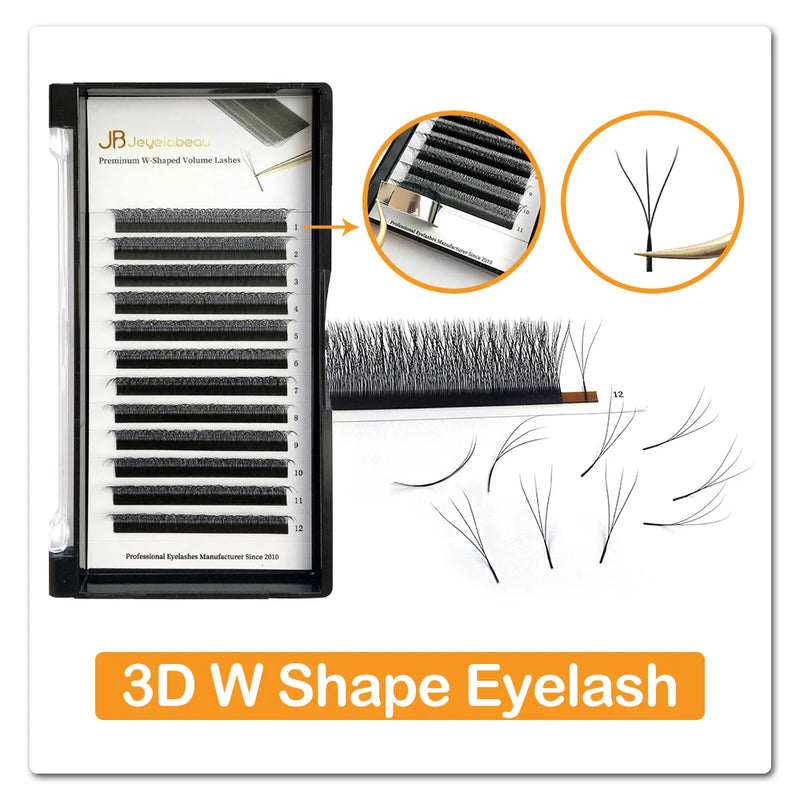 JB Jeyelabeau 3D-6D W Shape Premade Volume Fans – Soft, Natural Curl Eyelash Extensions