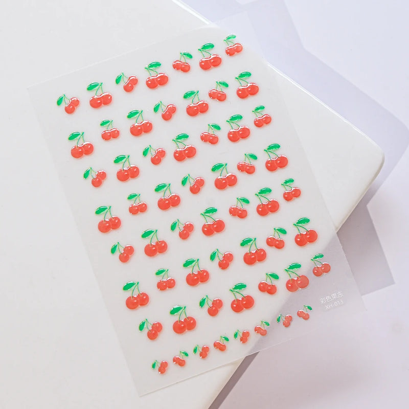 PC 3D Macaron Flower/Fruit Nail Charms Sticker - Embossed Designs Slider Decals