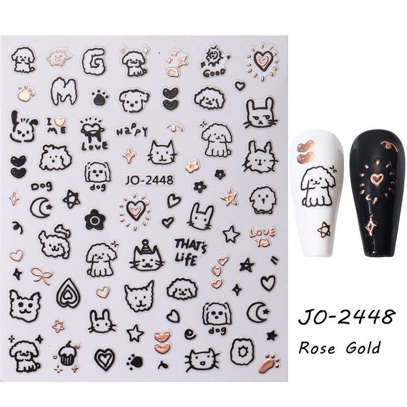 Cute 3D Cartoon Animal Nail Stickers – Dog, Cat & Bunny & More Self-Adhesive Manicure Decals