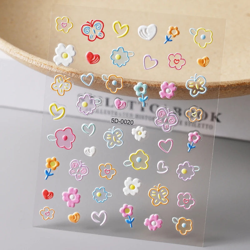 PC 3D Macaron Flower/Fruit Nail Charms Sticker - Embossed Designs Slider Decals