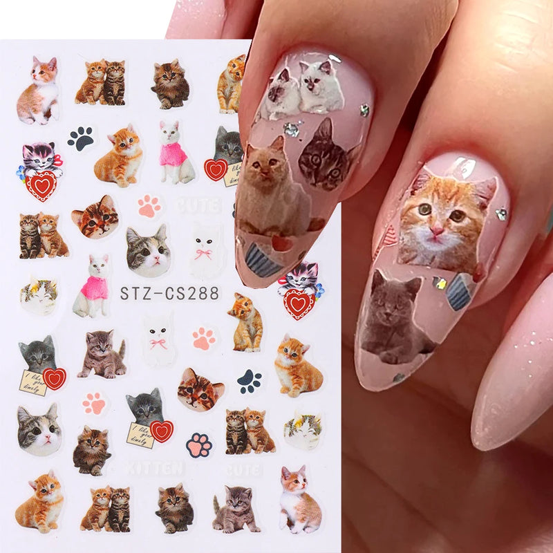 Cute 3D Cartoon Animal Nail Stickers – Dog, Cat & Bunny & More Self-Adhesive Manicure Decals