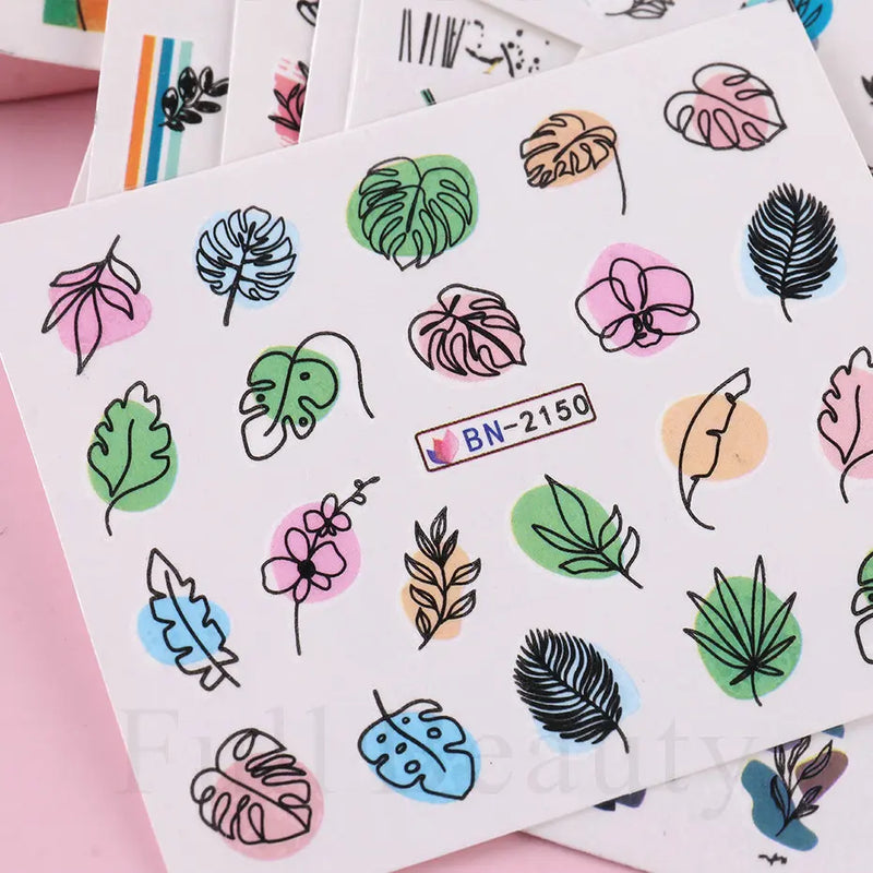 24pcs / Set Spring Summer nail Sticker Water Decal Nail Art Ink Flowers Leaves Graffiti Slider Nail