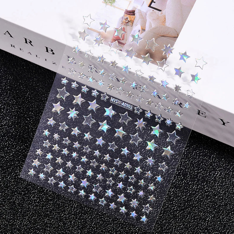 3D Gold Sun/Moon/Star Bronzing Nail Art Stickers – Gold & Silver Self-Adhesive Decals