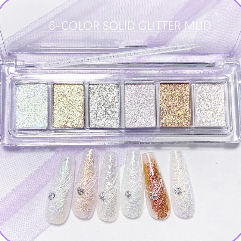 6-Piece Mirror Chrome Effect Nail Glitter – Holographic Metallic Dust for Stunning Nail Art