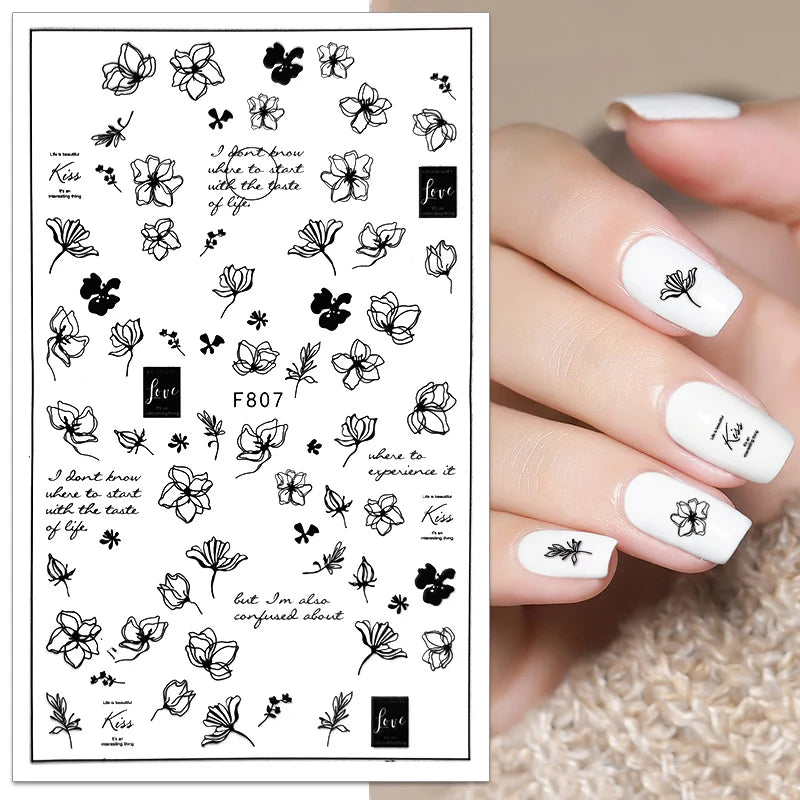 3D Fashion Poster Portrait Flower Nail Art Stickers – DIY Nail Decals