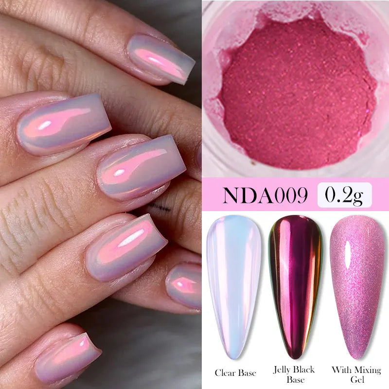 NICOLE DIARY Bright White Pearl Nail Powder – Moonlight Mirror Aurora Effect