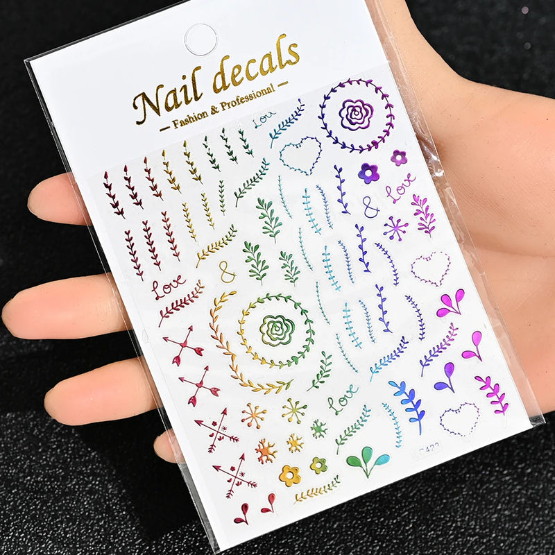 3D Gold Sun/Moon/Star Bronzing Nail Art Stickers – Gold & Silver Self-Adhesive Decals