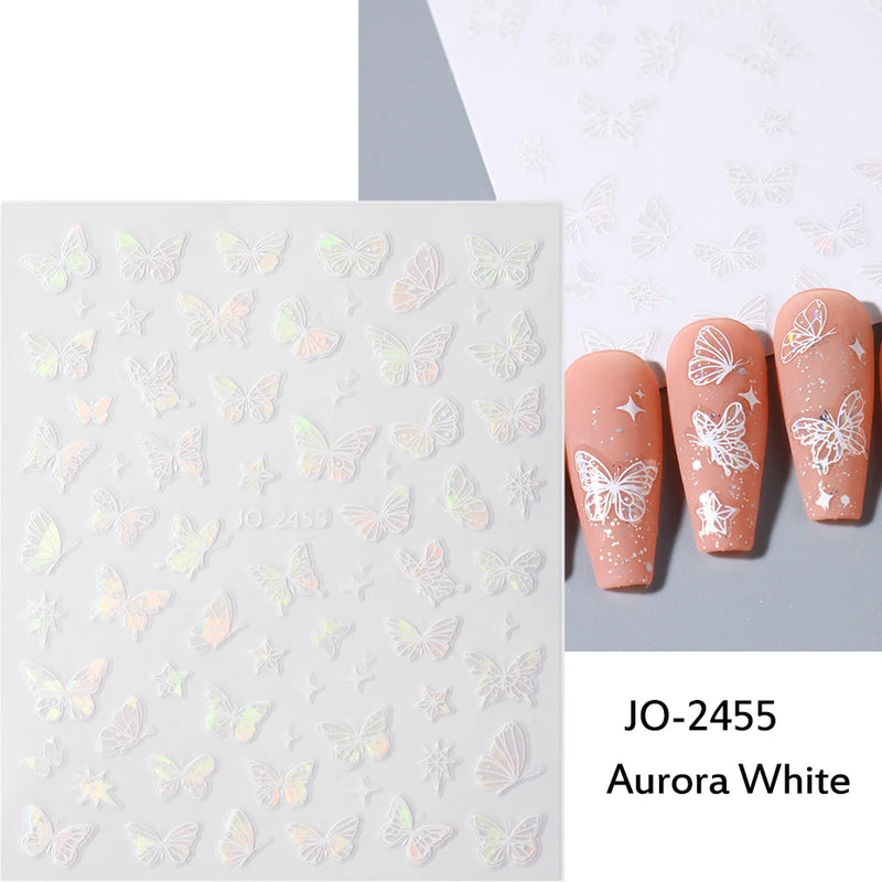 Aurora Laser Butterfly 3D Nail Stickers – Holographic Self-Adhesive Nail Decals