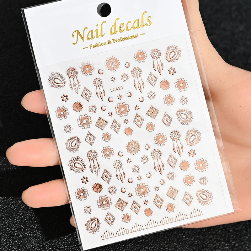 3D Gold Sun/Moon/Star Bronzing Nail Art Stickers – Gold & Silver Self-Adhesive Decals