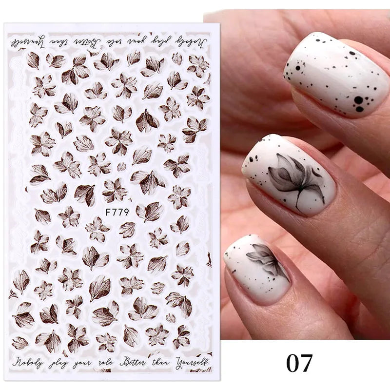 3D Fashion Poster Portrait Flower Nail Art Stickers – DIY Nail Decals