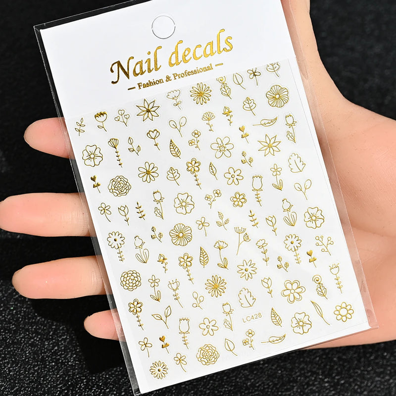 3D Gold Sun/Moon/Star Bronzing Nail Art Stickers – Gold & Silver Self-Adhesive Decals