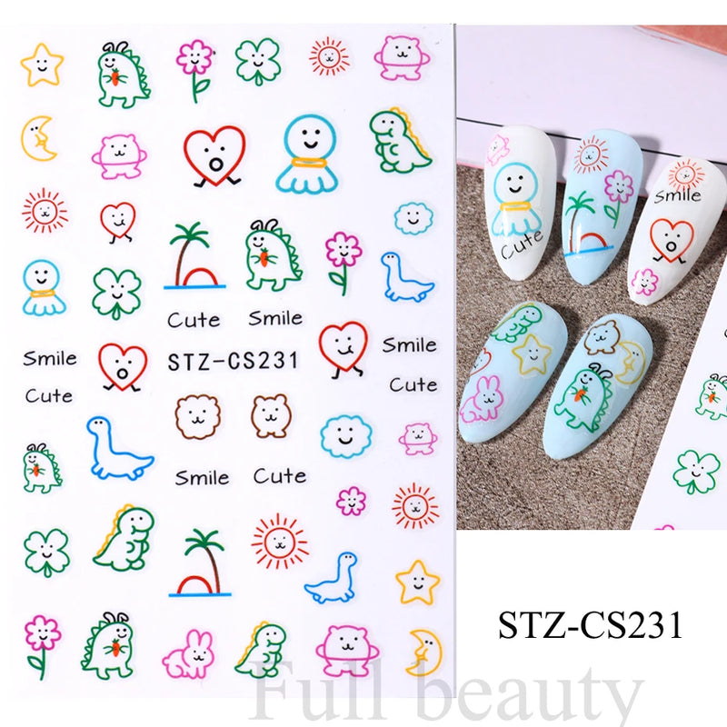 Cute 3D Cartoon Animal Nail Stickers – Dog, Cat & Bunny & More Self-Adhesive Manicure Decals