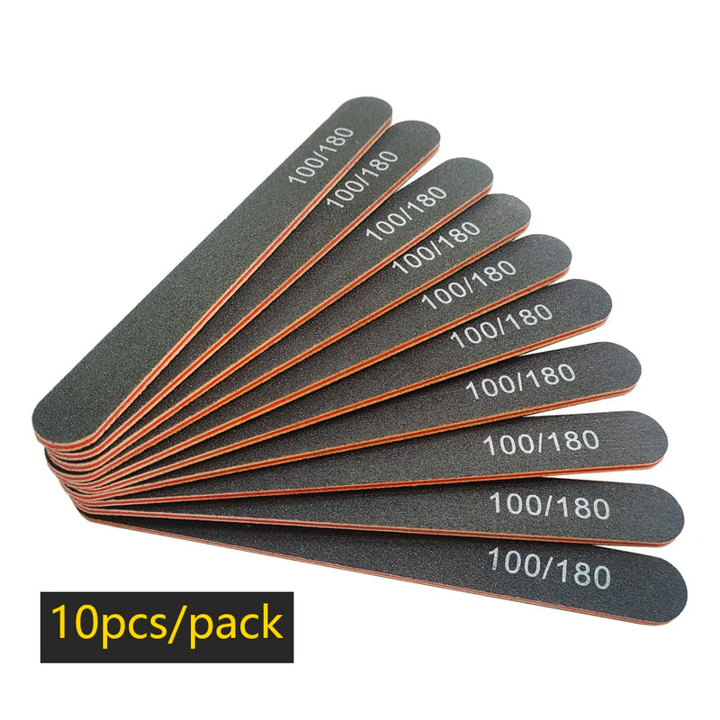 Professional 100/180 Grit Half-Moon Nail File Buffer – Double-Sided Sandpaper for Gel & Acrylic Nails