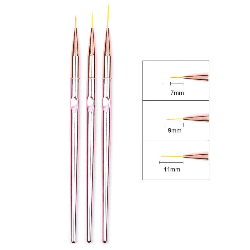 3-Piece Acrylic Nail Art Liner Brush Set – Fine Detail & French Stripe Painting Tools for UV Gel