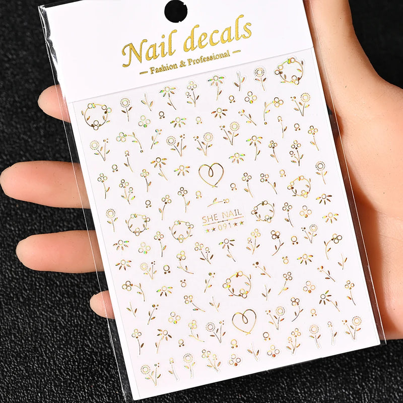 3D Gold Sun/Moon/Star Bronzing Nail Art Stickers – Gold & Silver Self-Adhesive Decals