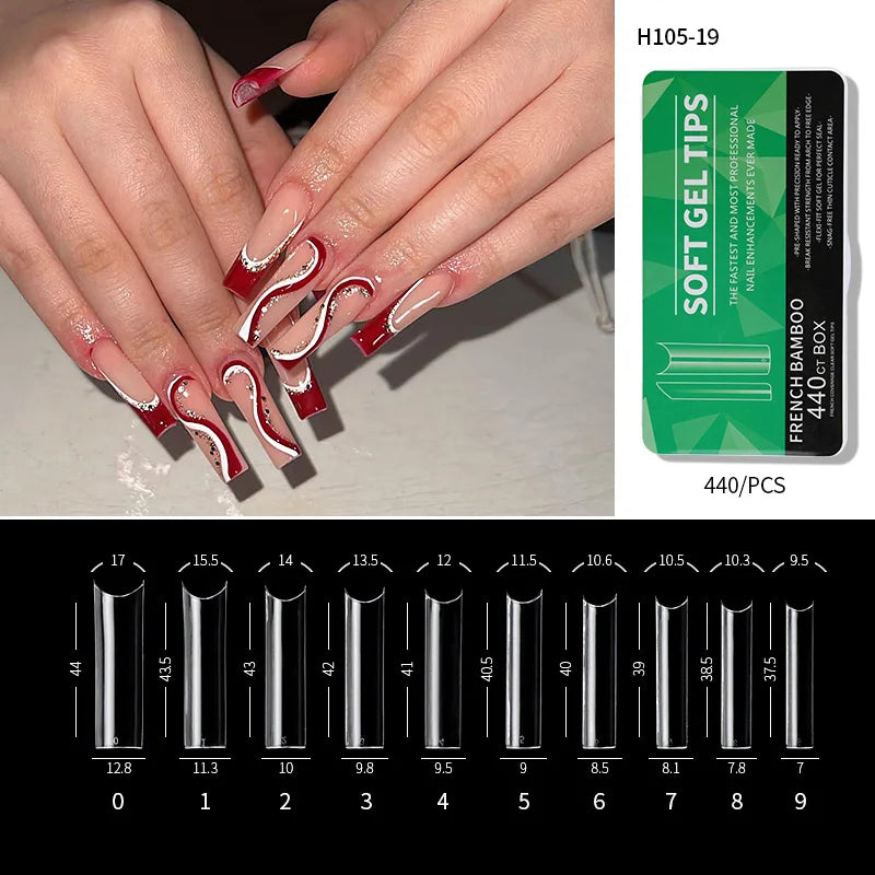 PINPAI Clear Acrylic Long Nail Tips – Full/Half Cover False Nail Tips (440/550 pcs)