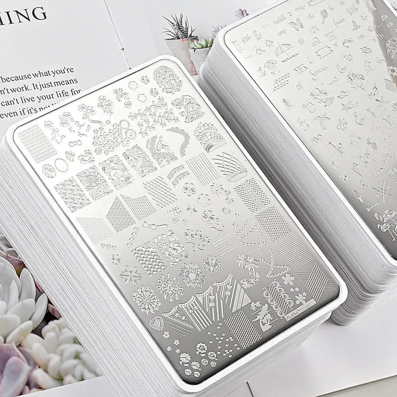 14.5x9.5cm French Snowflakes Nail Stamping Plate – Stainless Steel Nail Art Design Template Tool