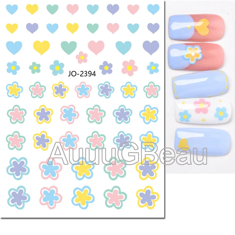 3d Nail Art Decals Summer Daisy Fruits White Florals Petals Flowers Adhesive Sliders Nail Stickers