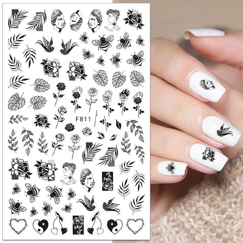 3D Fashion Poster Portrait Flower Nail Art Stickers – DIY Nail Decals