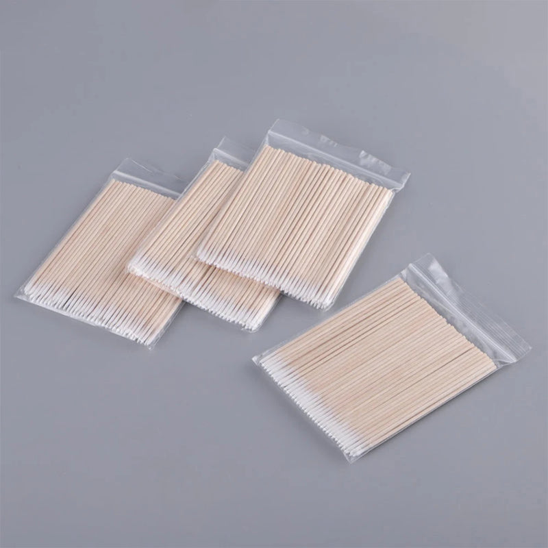 100/300/500Pcs Wooden Cotton Swabs – Nail Polish Remover & Manicure Cleaning Sticks (10cm)