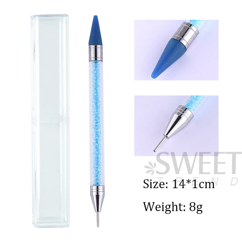 Dual-Ended Nail Dotting Pen – Crystal Handle Wax Picker & Gel UV Brush for Nail Art