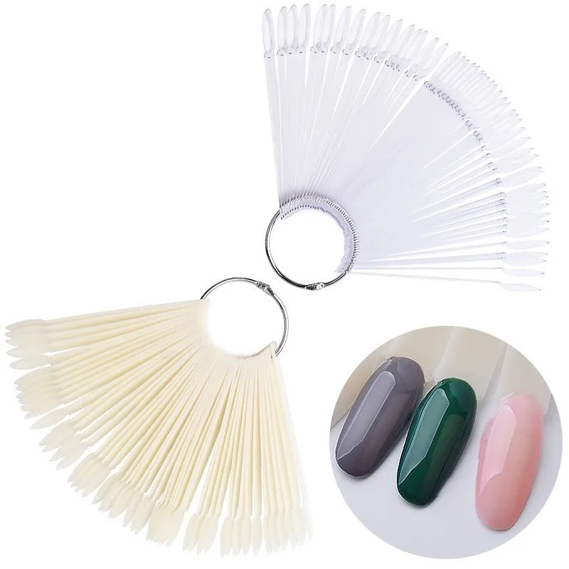 50PCS Clear & Natural Nail Colour Display Tips – Fan-Shaped Practice Palette for Gel Polish